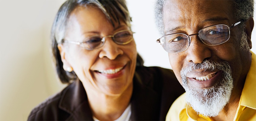 A couple smiling together.